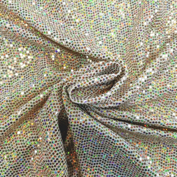 ALL OVER MIRROR SEQUIN SPANDEX - 3mm SPOT GOLD ON CREAM